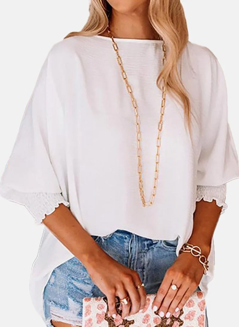 يونيكي White Solid Long Sleeve Boat Neck Tunics