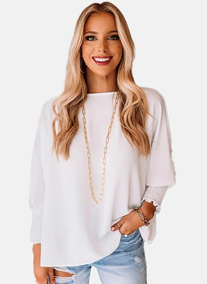 يونيكي White Solid Long Sleeve Boat Neck Tunics