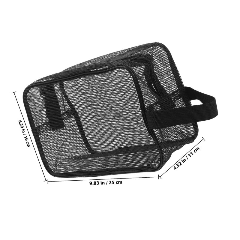 Black Mesh Toiletry Bag with Zipper Portable Shower Tote Travel Organizer for Men Gym Bathroom Storage - Image 3