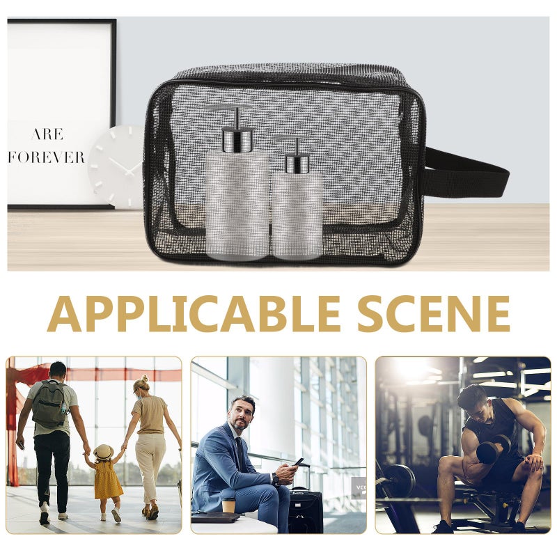 Black Mesh Toiletry Bag with Zipper Portable Shower Tote Travel Organizer for Men Gym Bathroom Storage - Image 4