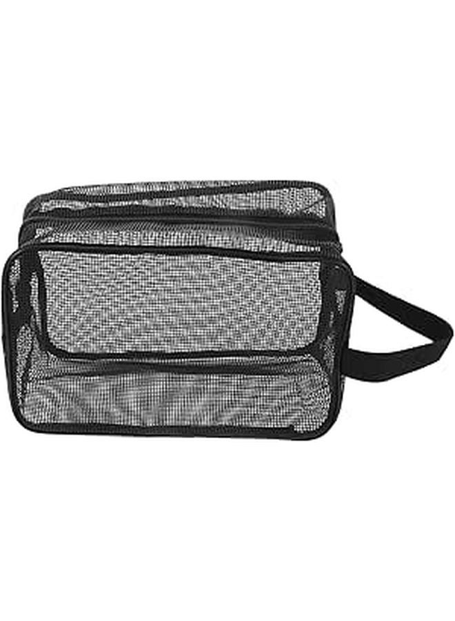 Black Mesh Toiletry Bag with Zipper Portable Shower Tote Travel Organizer for Men Gym Bathroom Storage - Image 1