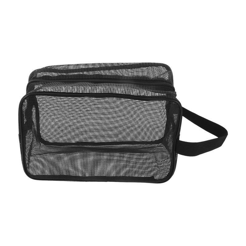 Black Mesh Toiletry Bag with Zipper Portable Shower Tote Travel Organizer for Men Gym Bathroom Storage - Image 2
