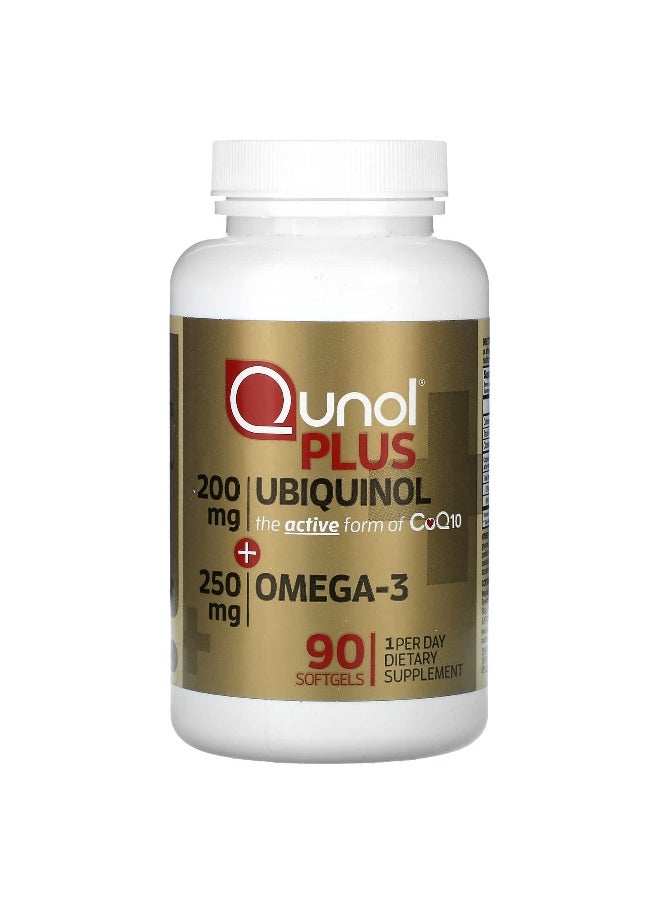 Qunol Qunol, Plus Ubiquinol + Omega-3, 200 mg + 250 mg, 90 Softgels  - Image 1