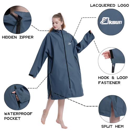 Oksun Oversized Waterproof Swim Parka: Windproof Warm Swimming Coat - Water Resistant Jacket - Thin Fleece Lined Surf Poncho (L-XL, Navy) - Image 3