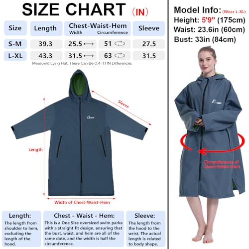 Oksun Oversized Waterproof Swim Parka: Windproof Warm Swimming Coat - Water Resistant Jacket - Thin Fleece Lined Surf Poncho (L-XL, Navy) - Image 2