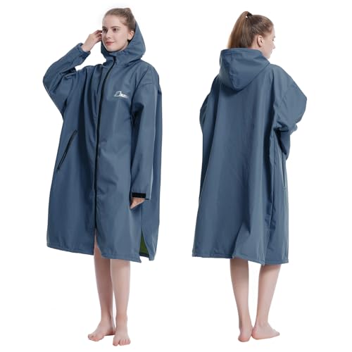 Oksun Oversized Waterproof Swim Parka: Windproof Warm Swimming Coat - Water Resistant Jacket - Thin Fleece Lined Surf Poncho (L-XL, Navy) - Image 1