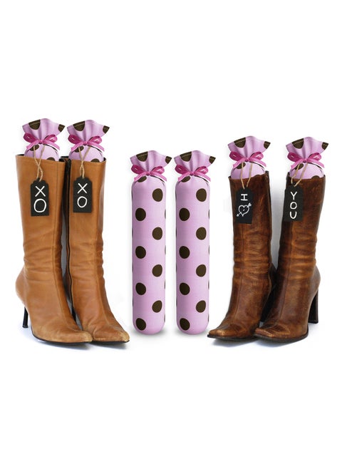 My Boot Trees  Boot Shaper Stands for Closet Organization  Keeps Them Shaped Properly  Many Patterns to Choose from  1 Pair Pink with Brown Polka Dots