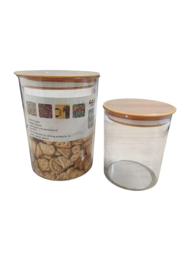 Spaceshoop Acrylic Storage Containers with Lids - Set of 2 Canisters - Airtight Acrylic Jars Wooden Lid for Sugar, Flour, Candy, Cookies, Rice, Pasta, Spices  - Image 1