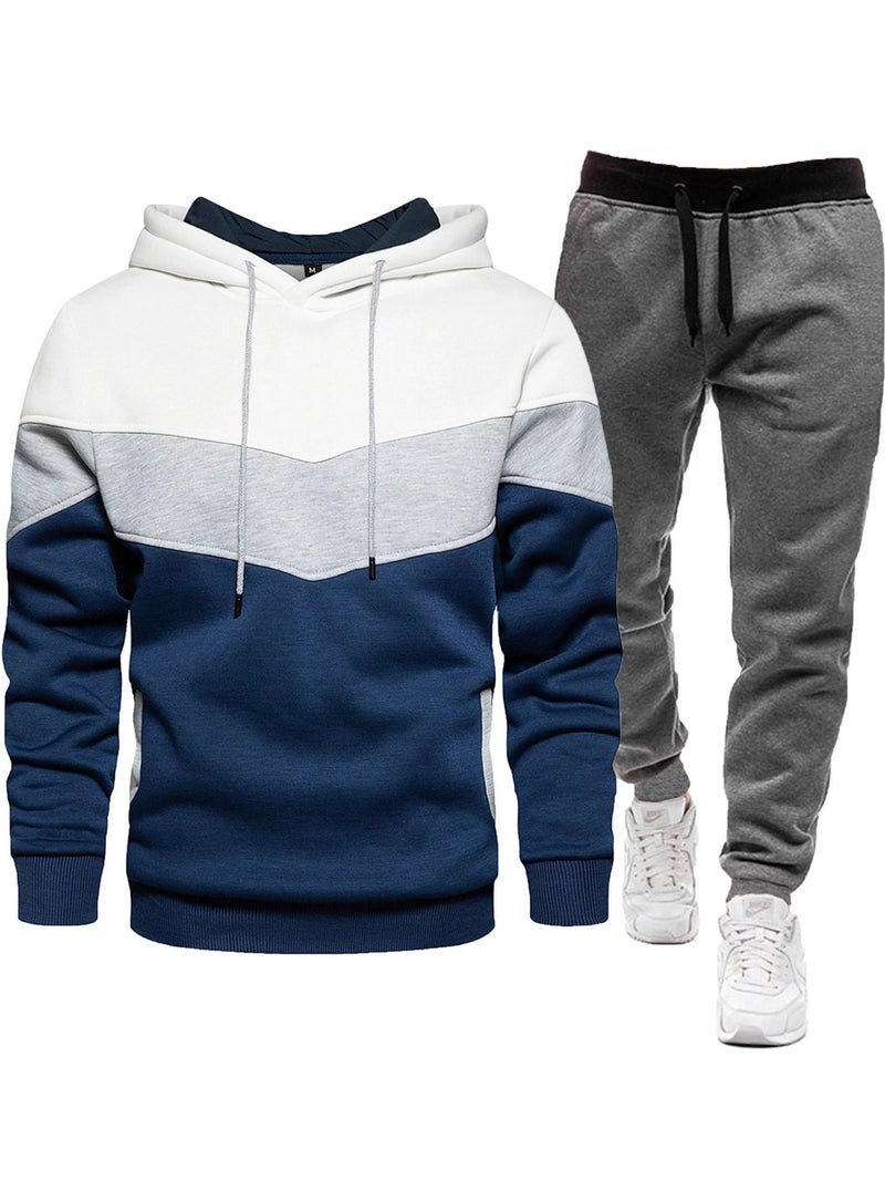 Men's 3-Tone Hoodie Sweatshirt Set with Jogger Pants - Image 3