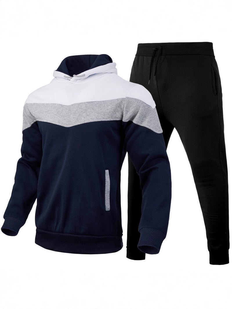 Men's 3-Tone Hoodie Sweatshirt Set with Jogger Pants - Image 2