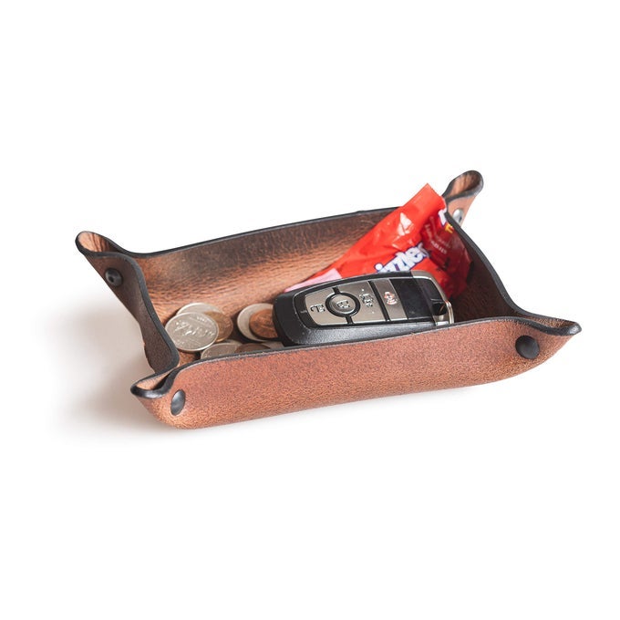 LEATHER VALET TRAY FOR MEN RUSTIC EDC ORGANIZER FOR KEYS PHONE WALLET MADE IN USA BOOTLEGGER BROWN