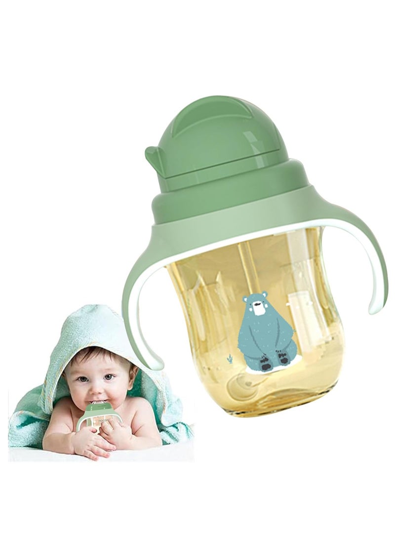 Gonice Toddler Straw Cup, 260ML Kids Water Bottle, Weighted Straw Anti-Spill Cup, Toddler Beverage Water Bottle Training Cup with Handle, BPA Free, Suitable for Toddlers 6 Months and Up (Green) - Image 1
