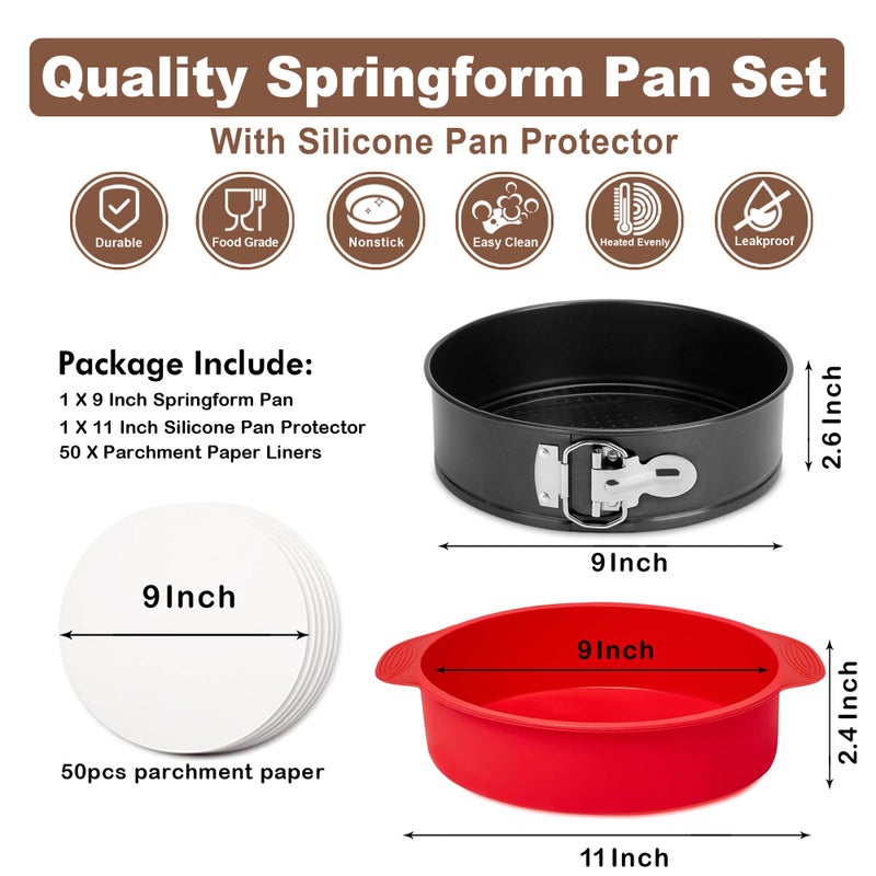 Molgree Springform Pan 9 Inch Nonstick, 9 Springform Cheesecake Pan with Silicone Protector, Leakproof Spring Form Pan for Cheesecake, 9 Inch Springform Cheese Cake Pans for Baking with 50 Parchment Paper - Image 5