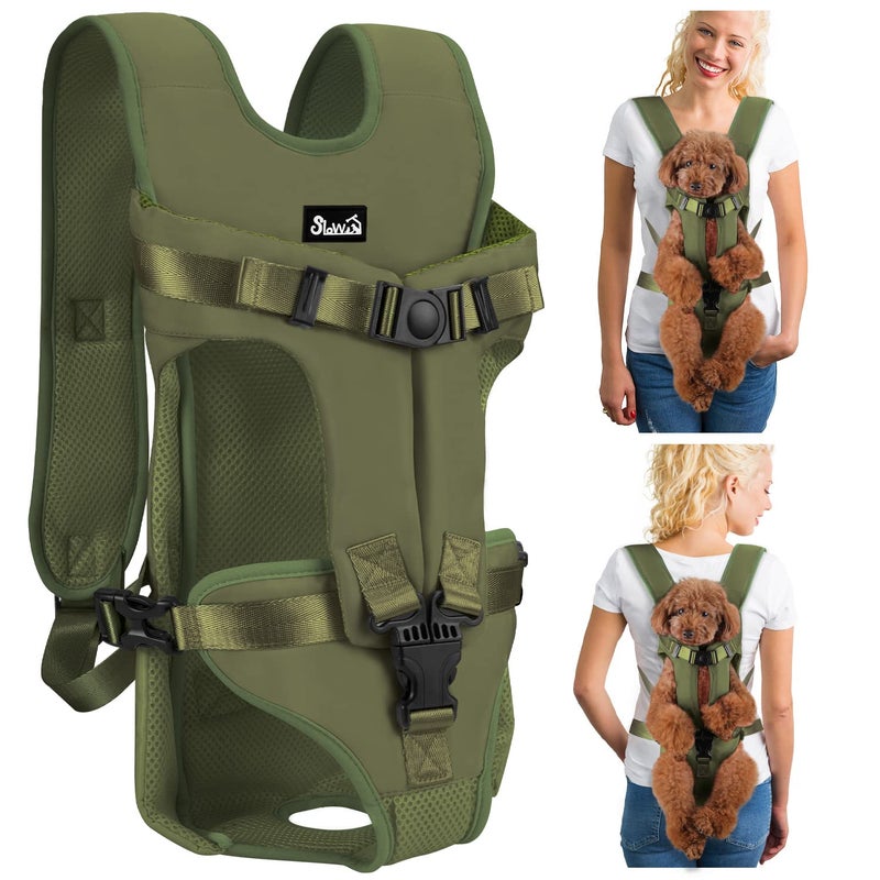 Lukovee Dog Backpack Carrier, Legs Out Easy-fit Dog Front Carrier for Small Medium Dogs, Adjustable Hands Free Dog Chest Carrier for Hiking Cycling (Green-4,Large) - Image 1