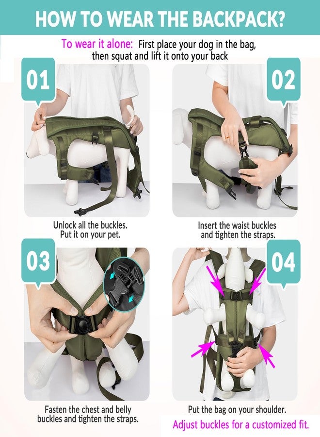 Lukovee Dog Backpack Carrier, Legs Out Easy-fit Dog Front Carrier for Small Medium Dogs, Adjustable Hands Free Dog Chest Carrier for Hiking Cycling (Green-4,Large) - Image 4