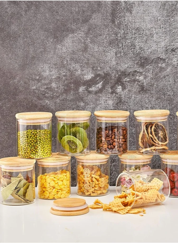 1 تشيس 10 Pcs Borosilicate Glass Spice Jar With Bamboo Lids 180 ML