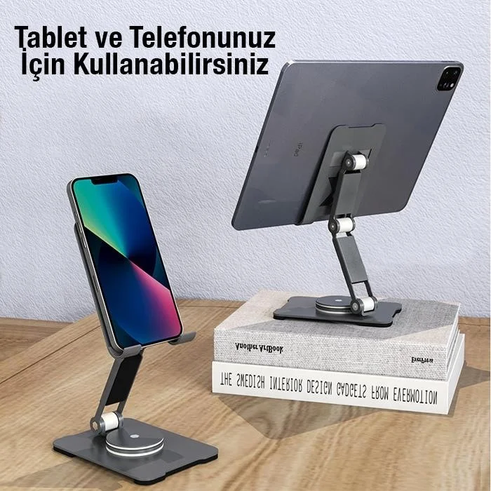 بولهاموبيل Polham 360 Degree Rotatable Height and Angle Adjustable Foldable Tablet, Phone Stand, Durable