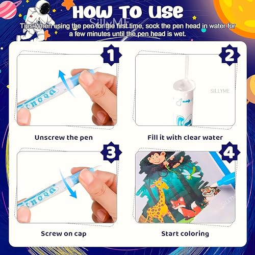 SILLYME 12Pcs Birthday Return Gifts For Kids Party - Magic Water Book For Kids - Water Painting Book - Coloring Drawing Painting Books Kit - Educational Toys - Quick Dry Doodle Art, Multicolor - Image 4