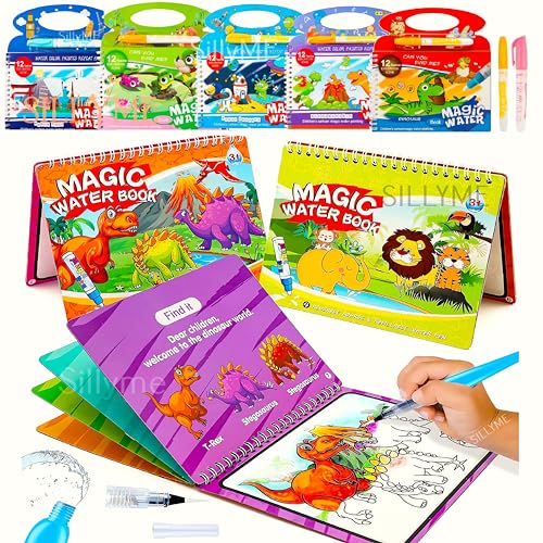 SILLYME 12Pcs Birthday Return Gifts For Kids Party - Magic Water Book For Kids - Water Painting Book - Coloring Drawing Painting Books Kit - Educational Toys - Quick Dry Doodle Art, Multicolor - Image 1