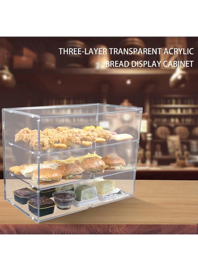 TPGP 3 Tiers Clear Counter Top Bakery Display Case Pastry Display Cabinet 19.49"x14.96"x10.23" Party Desserts Rack Cake Bread Stand 5mm High Impact PETG Panels, Front Doors + Finger Holes  - Image 3