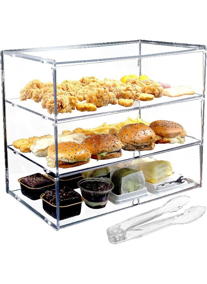 TPGP 3 Tiers Clear Counter Top Bakery Display Case Pastry Display Cabinet 19.49"x14.96"x10.23" Party Desserts Rack Cake Bread Stand 5mm High Impact PETG Panels, Front Doors + Finger Holes  - Image 1