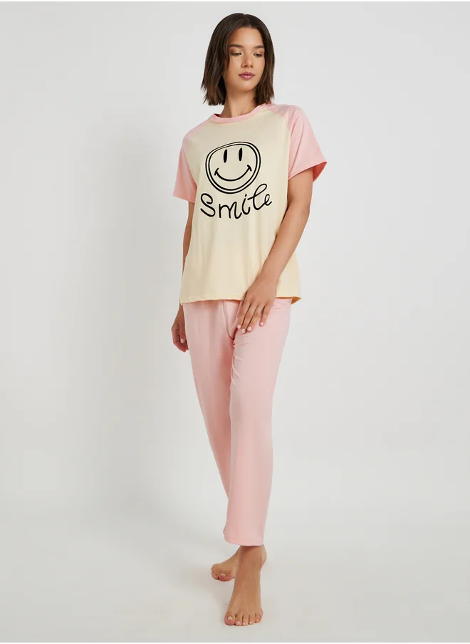 تايك تو Take Two Graphic Print T-Shirt and Pyjama Set