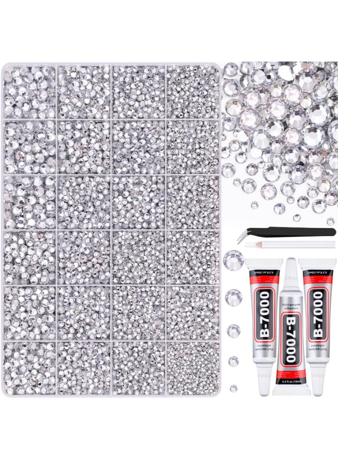BELLEBOOST 30000Pcs Resin Silver Clear Rhinestones for Bedazzling Crafting with b7000 Jewelry Glue Bulk Flatback Gems Bedazzler Kit for Crafts Clothes Shoes Fabric Nail Diamond Art Assorted Size 23456mm - Image 2