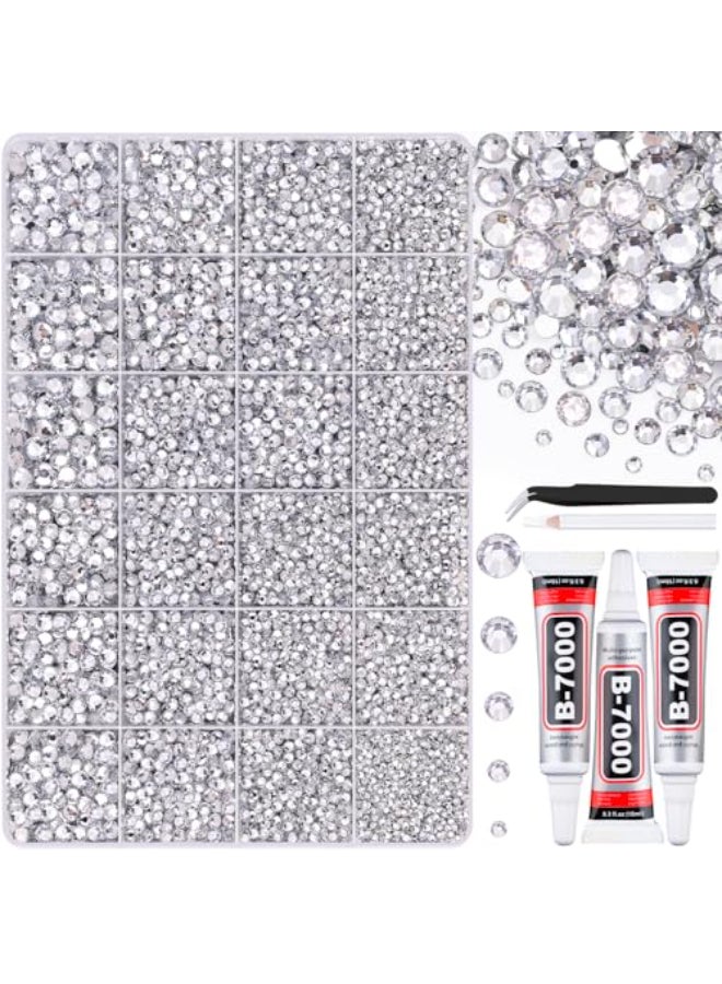 BELLEBOOST 30000Pcs Resin Silver Clear Rhinestones for Bedazzling Crafting with b7000 Jewelry Glue Bulk Flatback Gems Bedazzler Kit for Crafts Clothes Shoes Fabric Nail Diamond Art Assorted Size 23456mm - Image 1