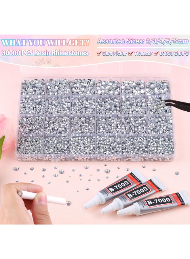 BELLEBOOST 30000Pcs Resin Silver Clear Rhinestones for Bedazzling Crafting with b7000 Jewelry Glue Bulk Flatback Gems Bedazzler Kit for Crafts Clothes Shoes Fabric Nail Diamond Art Assorted Size 23456mm - Image 4