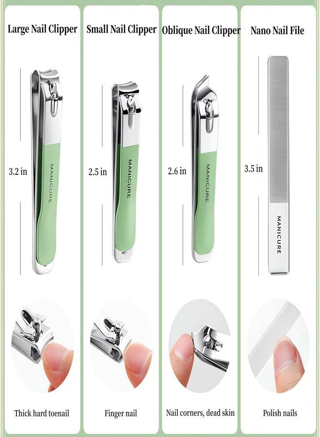 NEMIBAD 4 Pcs Manicure Set Stainless Steel Nail Clippers, Beauty Tool Portable Set Professional Grooming Kits, Travel Nail Kit for Men and Women (Green) - Image 3