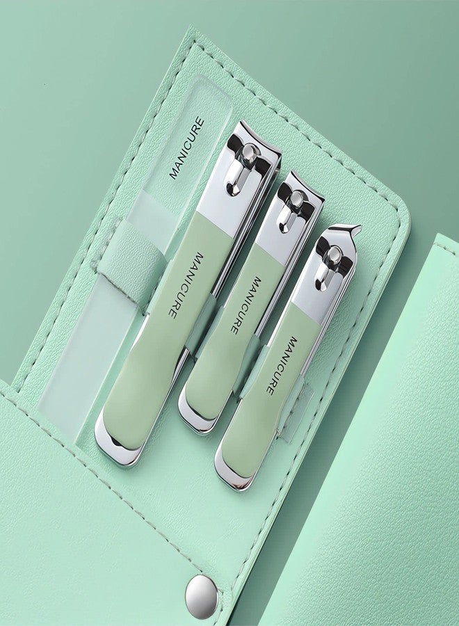 NEMIBAD 4 Pcs Manicure Set Stainless Steel Nail Clippers, Beauty Tool Portable Set Professional Grooming Kits, Travel Nail Kit for Men and Women (Green) - Image 1