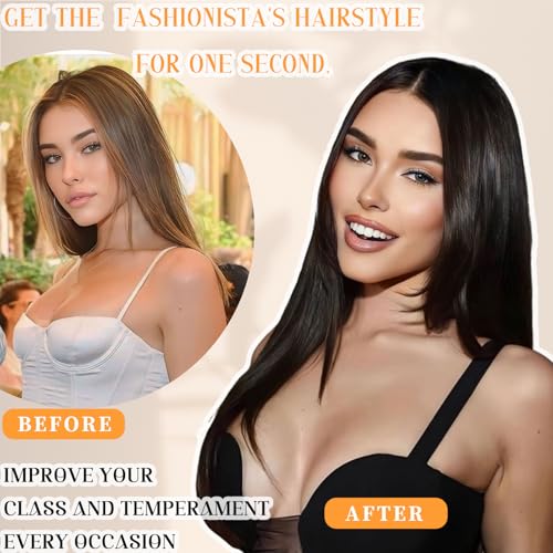 NOSTALGIA Black Wear and Go Glueless Wigs Straight Lace Front Wig Pre Cut Glueless Synthetic Layered Wig 26 Inch Middle Part Closure Wig For Women - Image 3