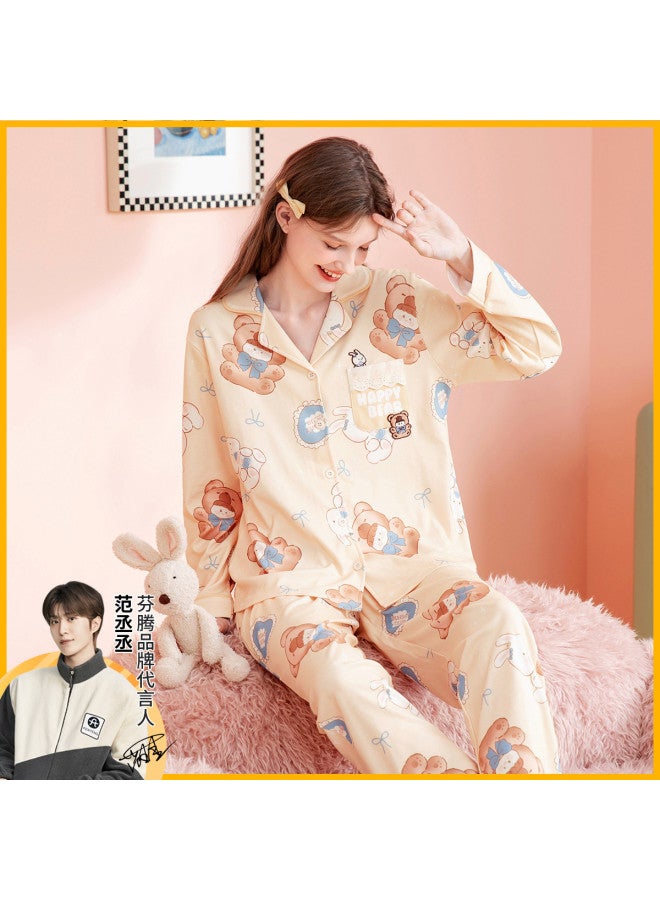 Fenton women's Pajama Set - Long Sleeve Front Open Cardigan, Cartoon Print, Homewear & Loungewear, Pure Cotton Outfit - Image 2