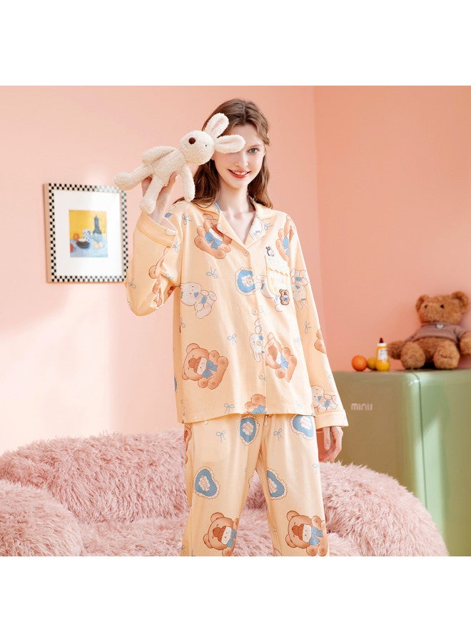 Fenton women's Pajama Set - Long Sleeve Front Open Cardigan, Cartoon Print, Homewear & Loungewear, Pure Cotton Outfit - Image 4