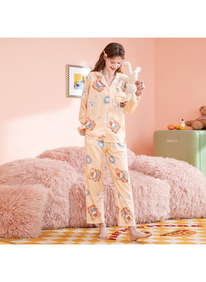 Fenton women's Pajama Set - Long Sleeve Front Open Cardigan, Cartoon Print, Homewear & Loungewear, Pure Cotton Outfit - Image 5