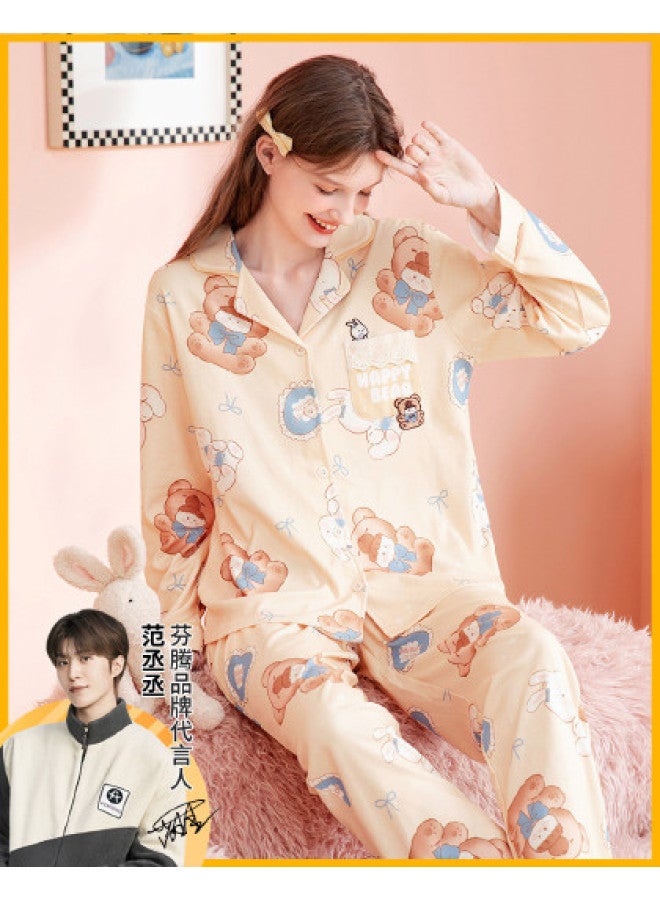 Fenton women's Pajama Set - Long Sleeve Front Open Cardigan, Cartoon Print, Homewear & Loungewear, Pure Cotton Outfit - Image 1