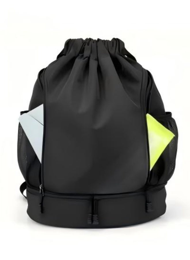 Sports Backpacks Large Capacity Drawstring Lightweight and Waterproof Convenient String Swim Gym Bag with Shoes Compartment and Wet Proof Pocket for Kids WomenMen (Black) - Image 4