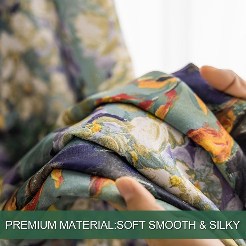 SUOUO Dark Green Vintage Floral Blackout Curtains for Bedroom 96 inches Long Pattern Painting Flower Window Drapes for Living Room 2 Panels - Image 5