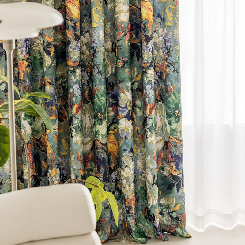 SUOUO Dark Green Vintage Floral Blackout Curtains for Bedroom 96 inches Long Pattern Painting Flower Window Drapes for Living Room 2 Panels - Image 3