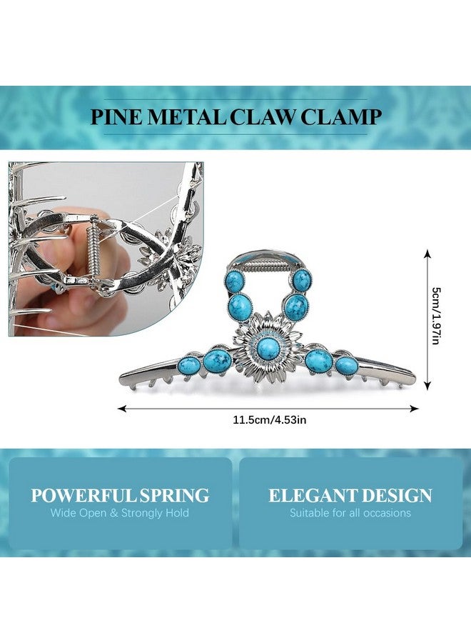 MAYCREATE® Claw Clips for Women Aesthetic Large Urquoise Stone Banana Hair Clips Non Slip Metal Sun Flower Hair Clutcher for Thin Thick Hair Beach Western Stylish Hair Accessories for Women - Image 2