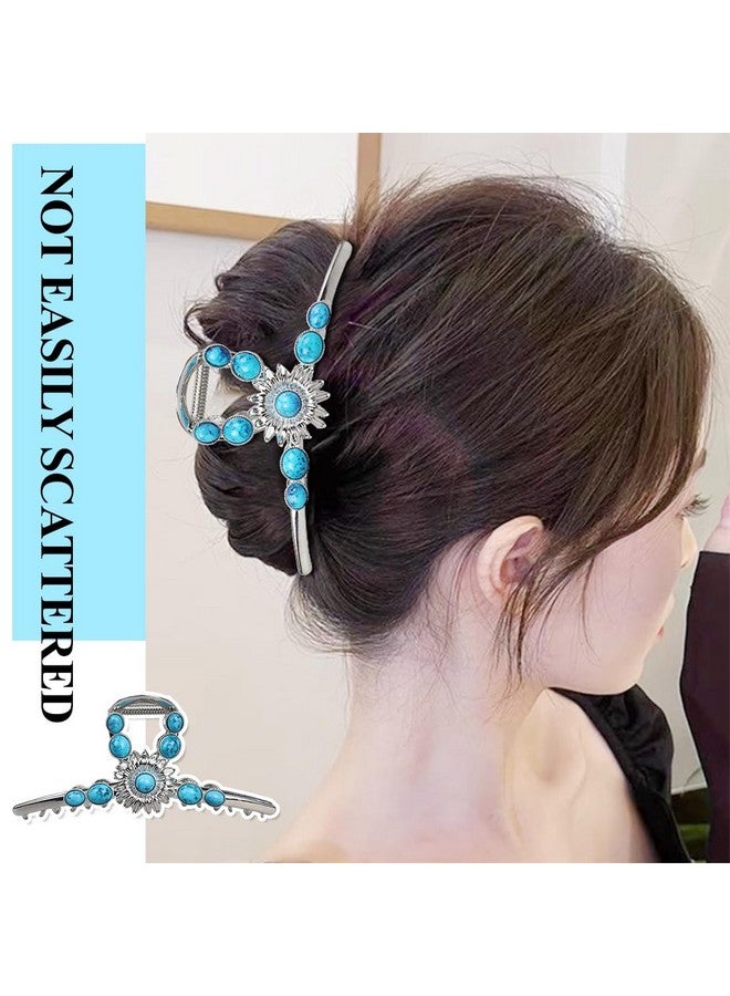 MAYCREATE® Claw Clips for Women Aesthetic Large Urquoise Stone Banana Hair Clips Non Slip Metal Sun Flower Hair Clutcher for Thin Thick Hair Beach Western Stylish Hair Accessories for Women - Image 4