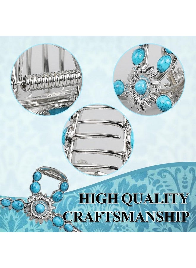 MAYCREATE® Claw Clips for Women Aesthetic Large Urquoise Stone Banana Hair Clips Non Slip Metal Sun Flower Hair Clutcher for Thin Thick Hair Beach Western Stylish Hair Accessories for Women - Image 3