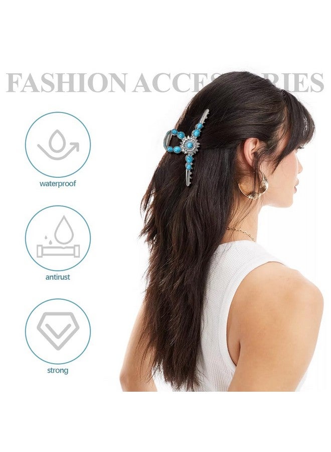 MAYCREATE® Claw Clips for Women Aesthetic Large Urquoise Stone Banana Hair Clips Non Slip Metal Sun Flower Hair Clutcher for Thin Thick Hair Beach Western Stylish Hair Accessories for Women - Image 5