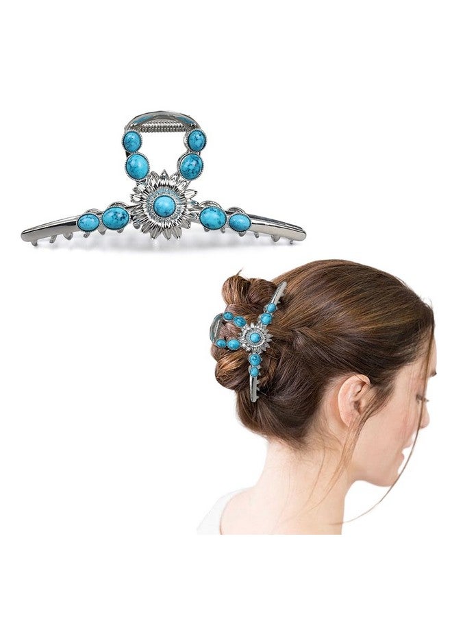 MAYCREATE® Claw Clips for Women Aesthetic Large Urquoise Stone Banana Hair Clips Non Slip Metal Sun Flower Hair Clutcher for Thin Thick Hair Beach Western Stylish Hair Accessories for Women - Image 1