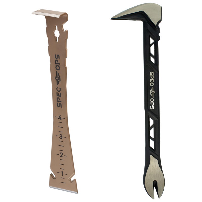 Spec-Ops Spec Ops Tools 2-Piece Pry Bar Set, 10" Nail Puller Cats Paw Pry Bar, 9.5" Trim Bar, High-Carbon Steel, 3% Donated to Veterans - Image 1