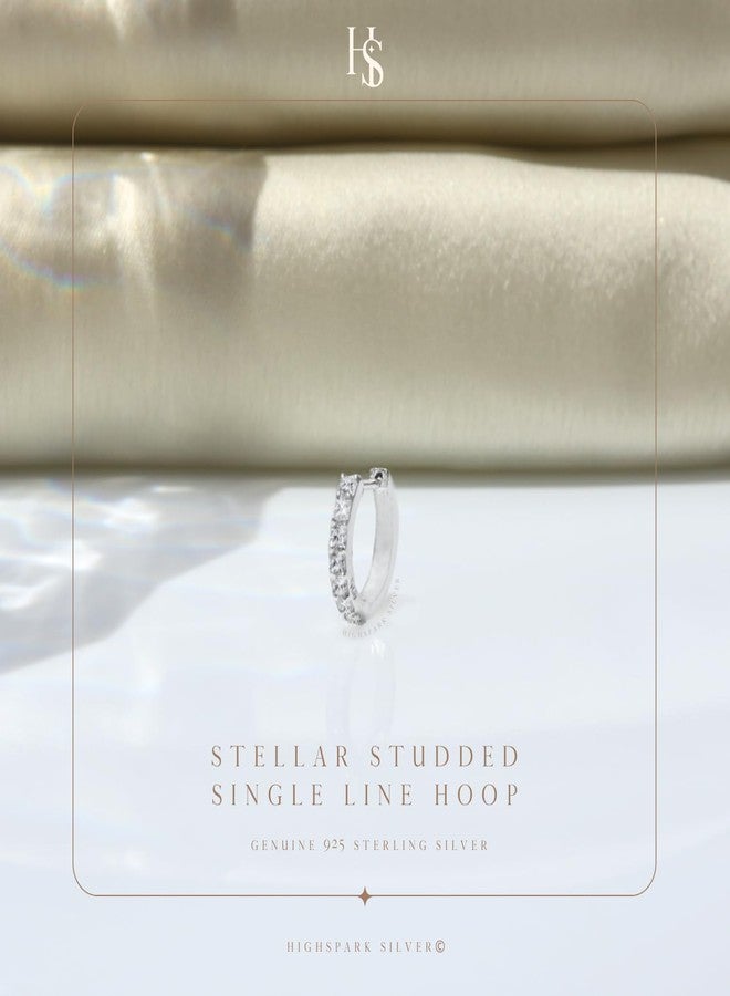 HIGHSPARK 925 Silver Men's Single Line Studded Earring | 92.5 Sterling Silver and Diamond like Brilliance Zirconia | Single Hoop for Men | Lovely Gift - Image 3