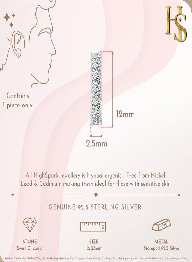 HIGHSPARK 925 Silver Men's Single Line Studded Earring | 92.5 Sterling Silver and Diamond like Brilliance Zirconia | Single Hoop for Men | Lovely Gift - Image 2