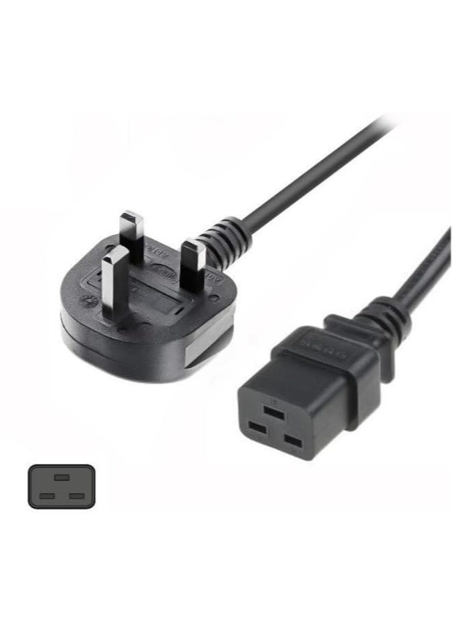 Salab Heavy Duty C19 to UK 3 Pin Server UPS Power Cord Cable – 14 AWG, 250V 16A, Full Copper Core, Available in 1.5M (1.5 METERS)