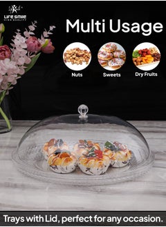 Life Smile Acrylic Cake Serving Tray with Cover - Spill-Proof Oval Decorative Plexiglass Tray for Appetizers, Sweets, Fruit, and Bread for Home & Office  - Image 4