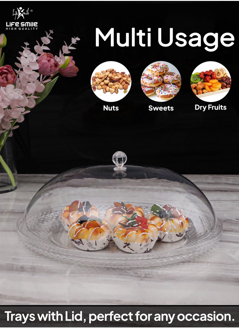 Life Smile Acrylic Cake Serving Tray with Cover - Spill-Proof Oval Decorative Plexiglass Tray for Appetizers, Sweets, Fruit, and Bread for Home & Office  - Image 4